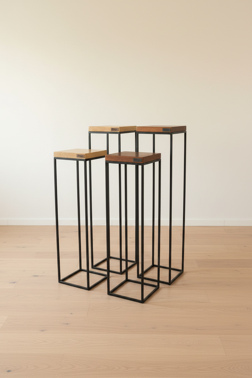 four Corner Stands in Teak finish