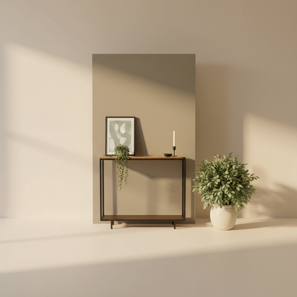 Doorway Rec console styled in a warm living room
